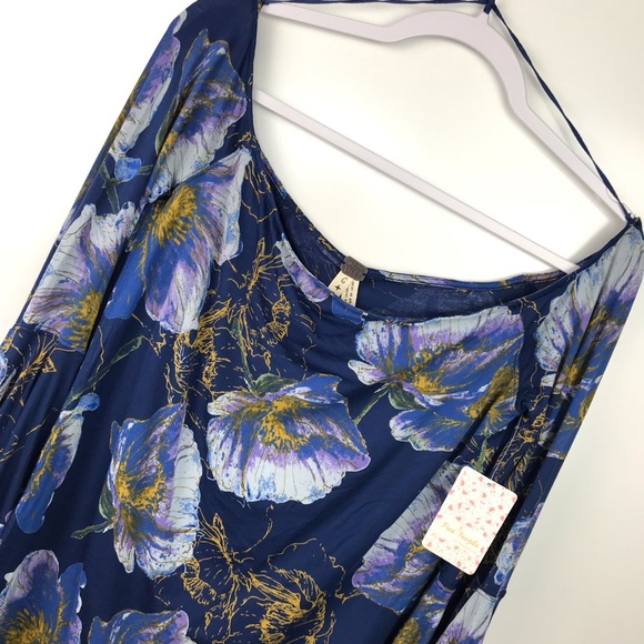 Free People | New Navy Floral Flare Bell Sleeve - Picture 3 of 7